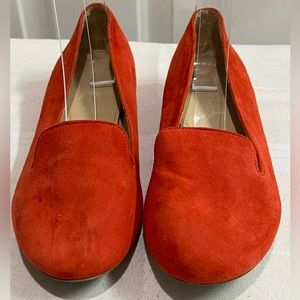 J Crew Darby orange suede slip on loafers size 6 1/2